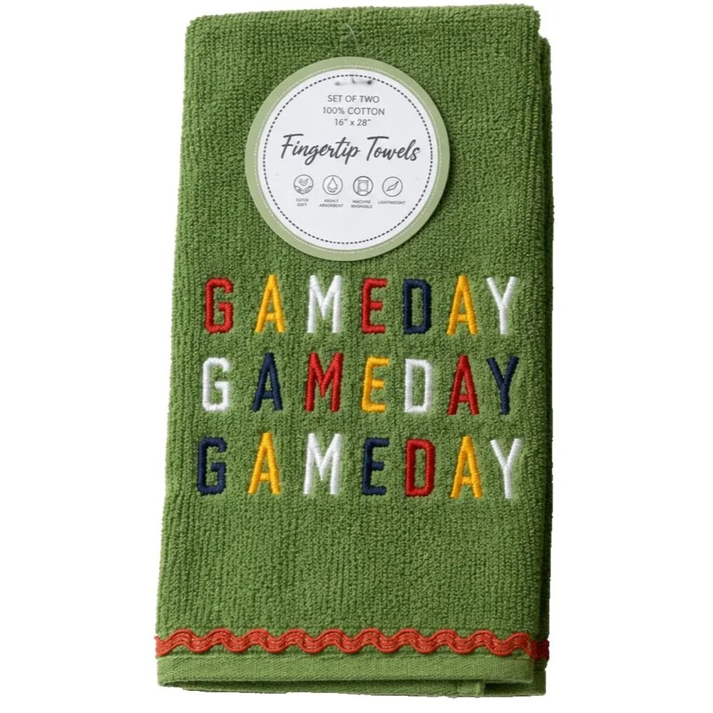 Gameday Football Fingertip Towels Set of 2 Embellished Embroidered Rick-Rac Trim